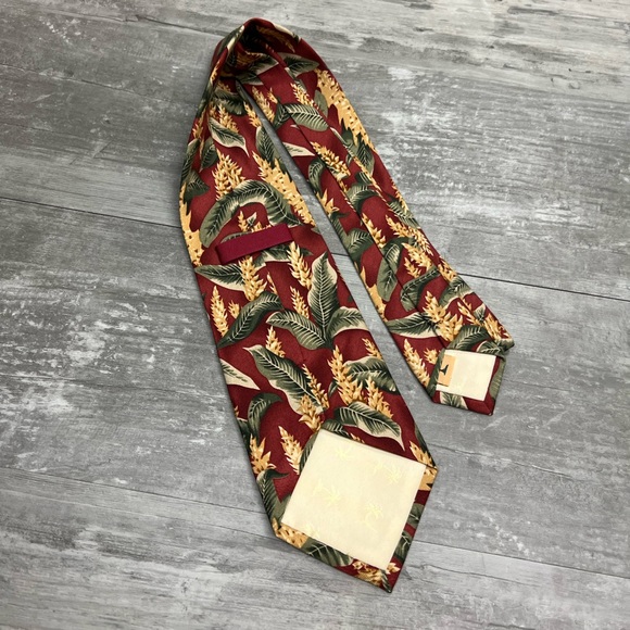 Tommy Bahama Red, Olive & Gold Hawaiian Silk Tie - Picture 2 of 4
